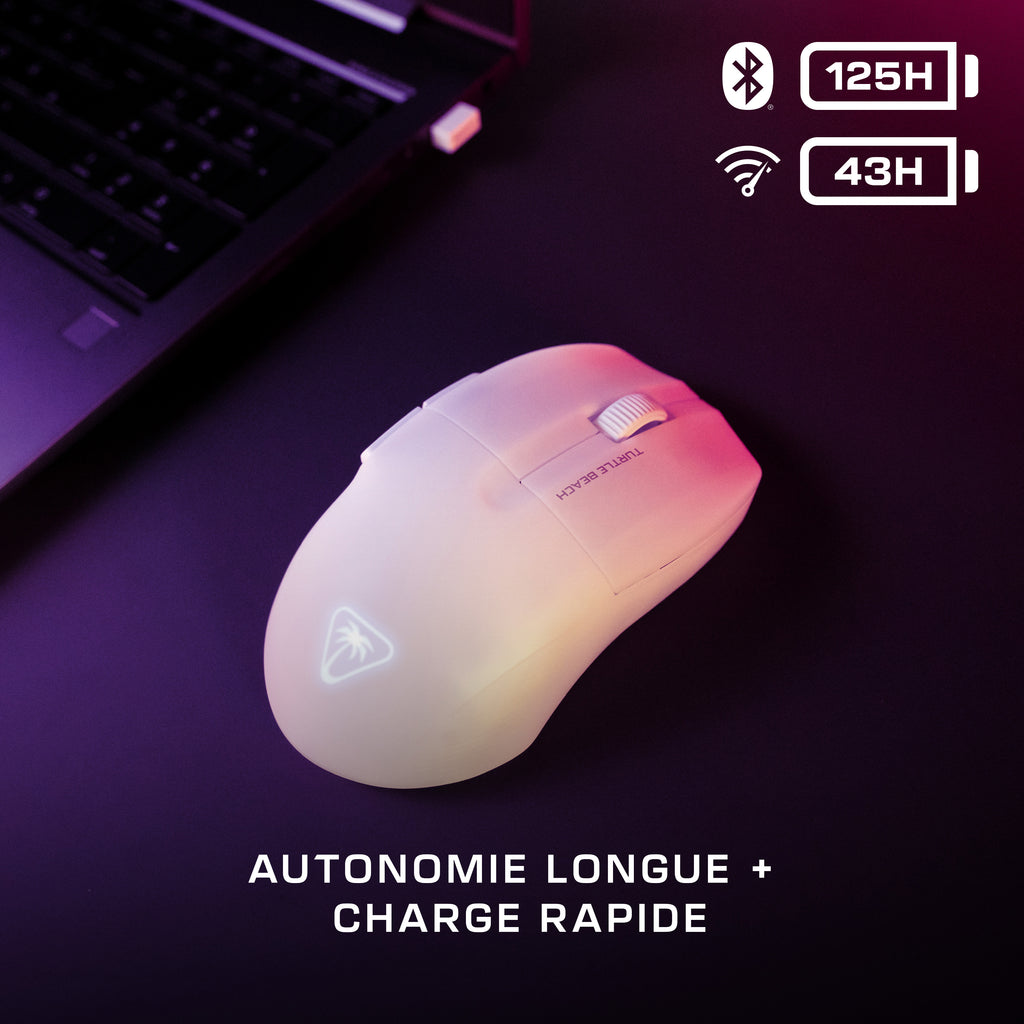 Turtle Beach Pure Air - Souris de gaming RGB ergonomique sans fil ultra-légère, capteur optique 26 000 PPP, batterie 125