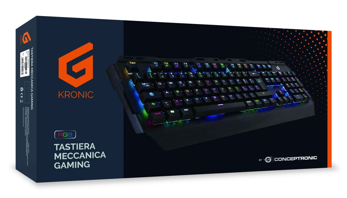Conceptronic KRONIC Clavier Gaming Mécanique USB QWERTY Italien, Rétroéclairage RGB, Noir