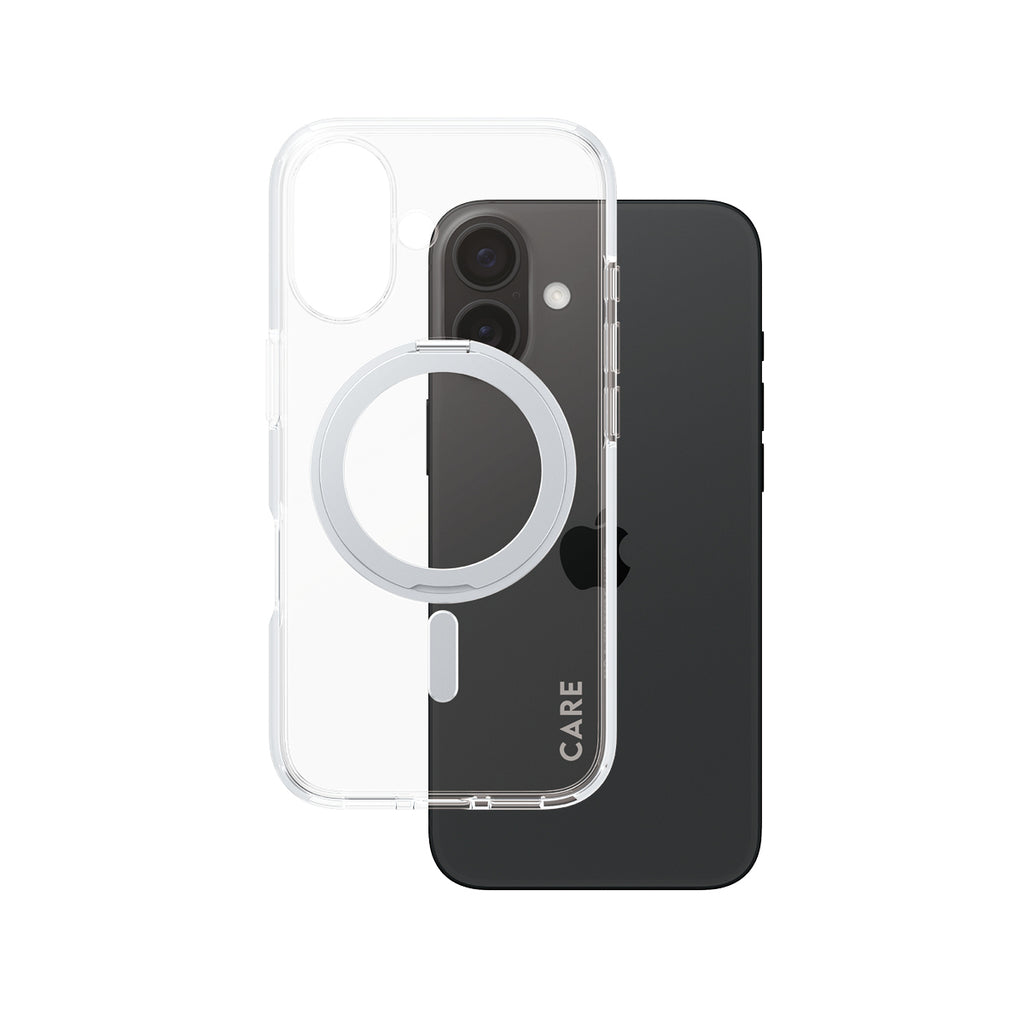 PanzerGlass CARE™ by ® Case Transparent w. Silver Kickstand & MagSafe iPhone 16 coque de protection pour téléphones portables Housse
