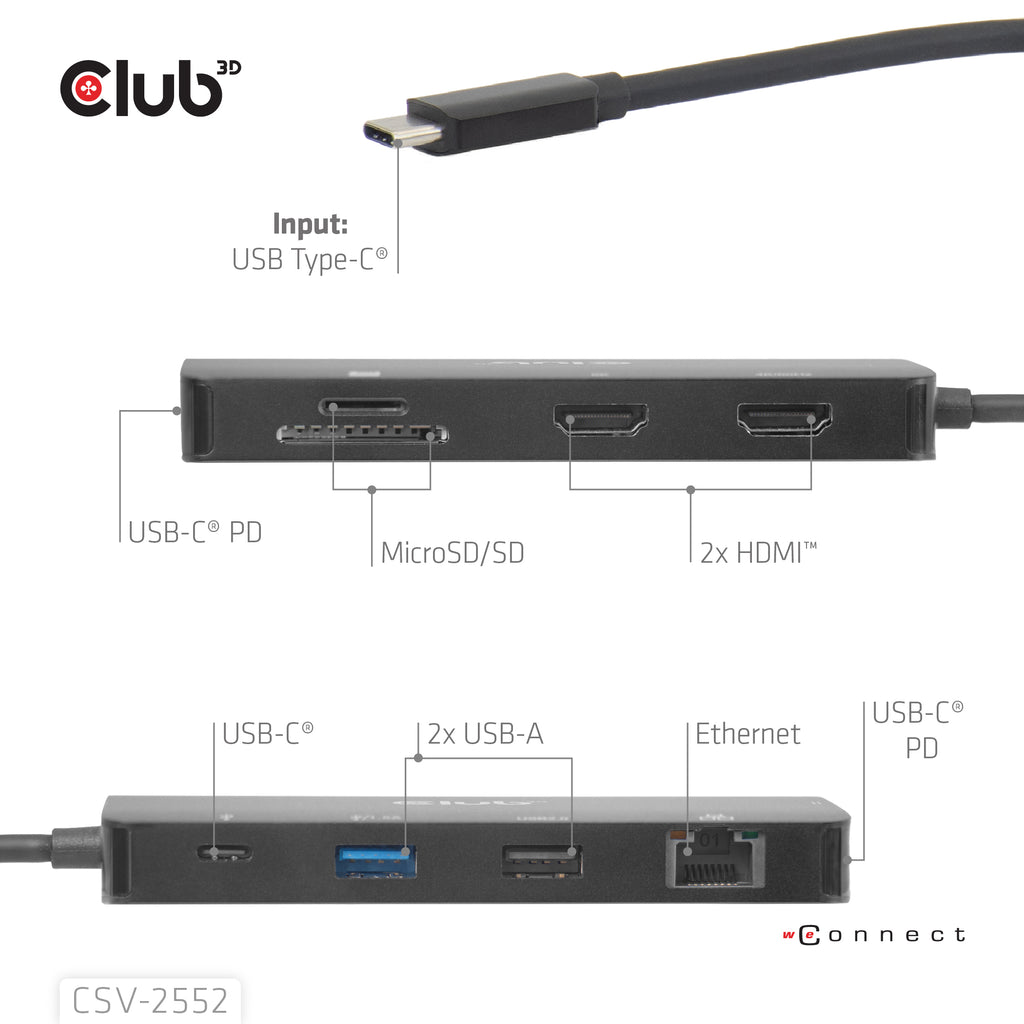 CLUB3D CSV-2552 Hub et Concentrateur USB Type-C 5000 Mbit/s, Noir