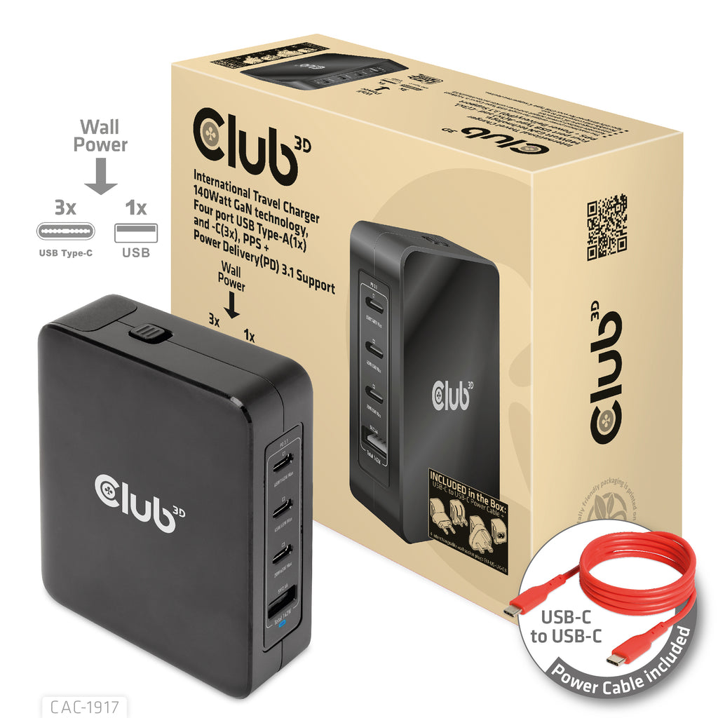 CLUB3D CAC-1917 chargeur d'appareils mobiles Universel Noir Secteur Charge rapide Intérieure