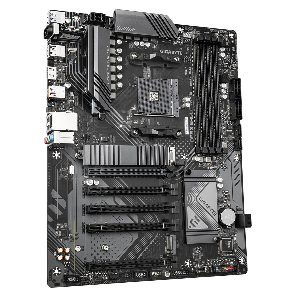 GIGABYTE B550 EAGLE WIFI6 Carte mère - Processeurs AMD Ryzen série 5000 G, VRM 10+3+1 phases, jusqu'à 3200 MHz DDR4, 1xPCIe 4.0 + 1xPCIe 3.0 M.2, LAN 1GbE, WIFI 6, USB 3.2 Gen 2
