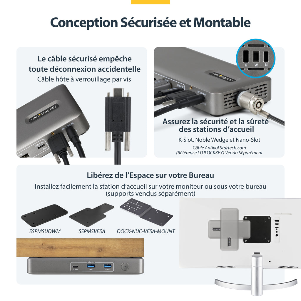 StarTech.com Station d'Accueil USB4 Double Sortie 4K, Chargeur 100W et 2,5GbE pour macOS et Windows