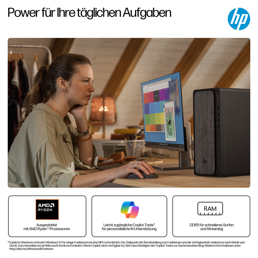 HP OmniDesk M02-0177ng Tour Ryzen 7 8700G 32GB 1TB AMD Radeon 780M Windows 11 Home