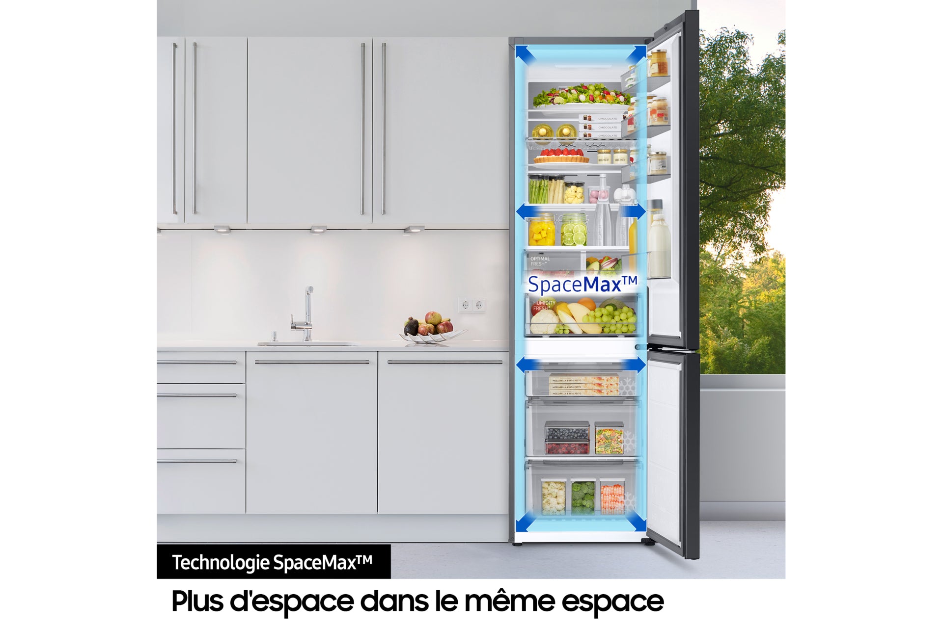 Samsung Réfrigérateur Combiné Bespoke AI - Clayette Porte- 390L - Classe E -RB38C672ESA
