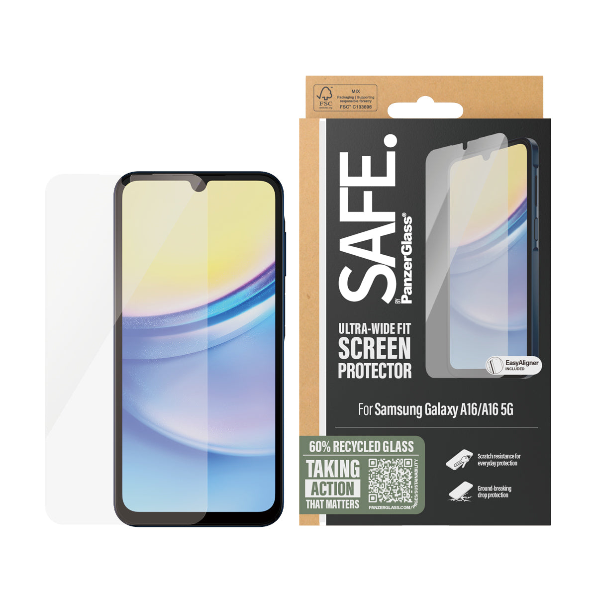 PanzerGlass PanzerGlass SAFE. by ® Screen Protector Samsung Galaxy A16 | A16 5G | Ultra-Wide Fit Protection d'écran transparent 1 pièce(s)