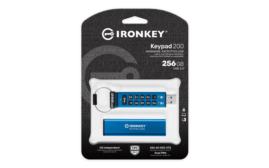 Kingston Technology IronKey Keypad 200 256 Go, FIPS 140-3 Niveau 3, Chiffrement AES-256