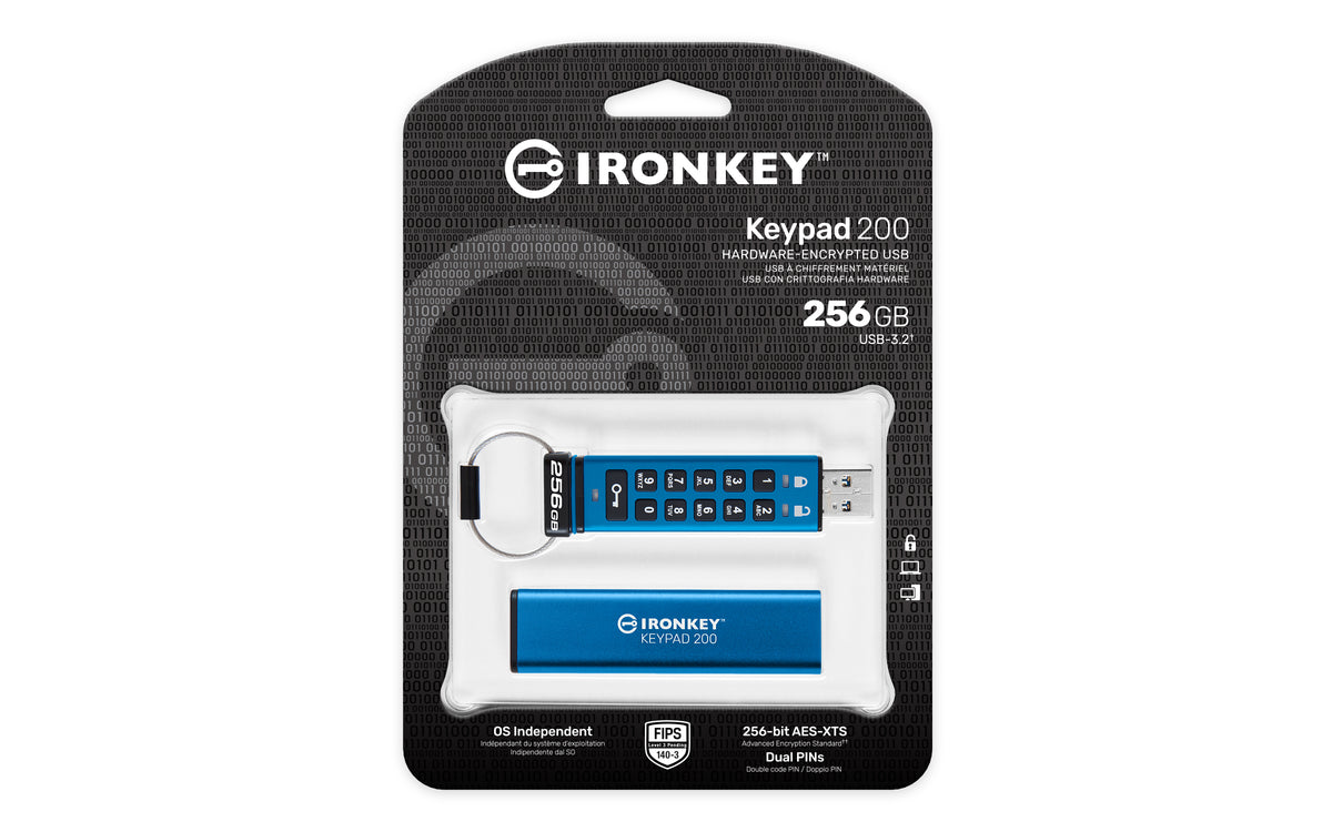 Kingston Technology IronKey Keypad 200 256 Go, FIPS 140-3 Niveau 3, Chiffrement AES-256