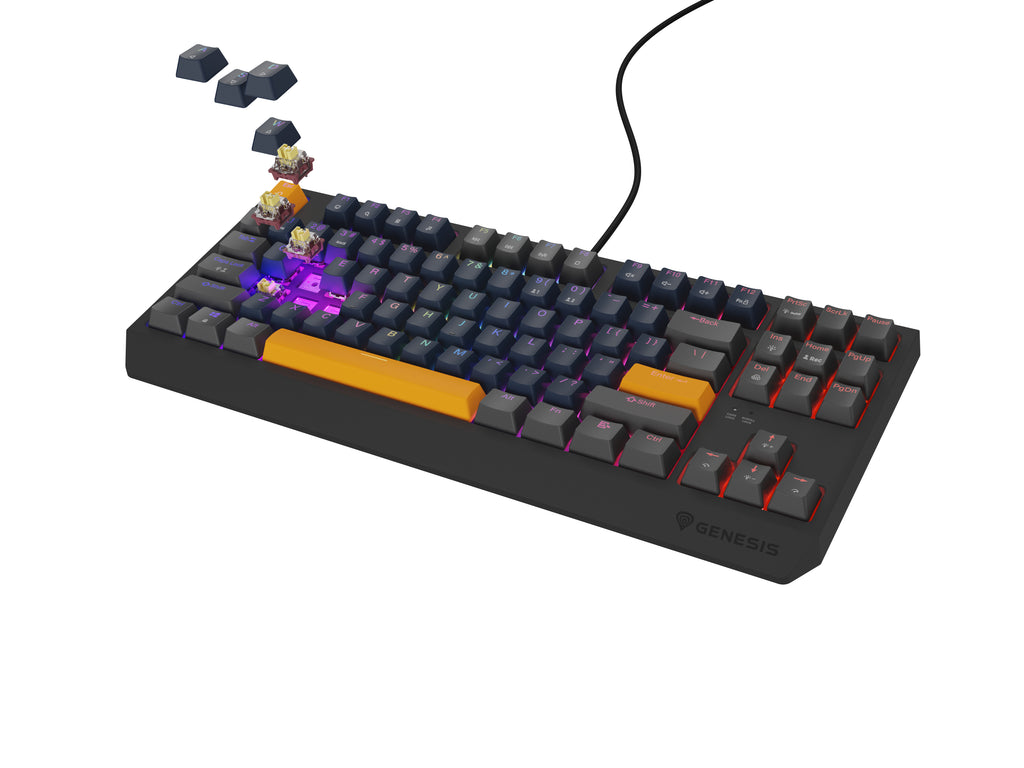 GENESIS THOR 230 TKL clavier Gaming USB + RF Wireless + Bluetooth QWERTY Noir, Bleu, Gris, Orange