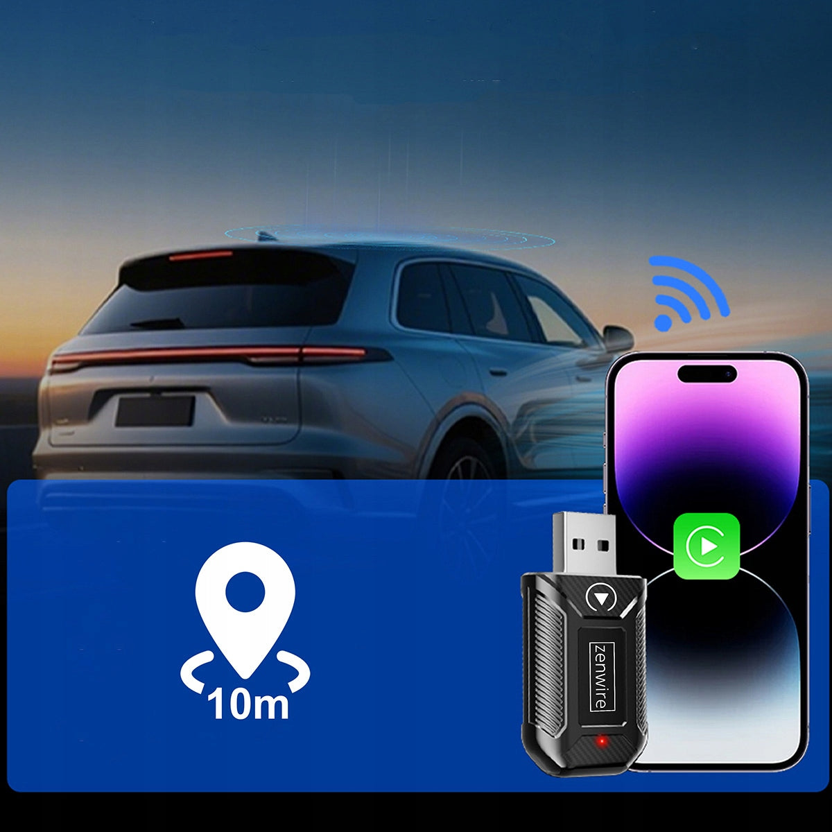 Mini-adaptateur CarPlay/Android Auto sans fil CarLink Audio USB/USB-C 10 m Zenwire M30