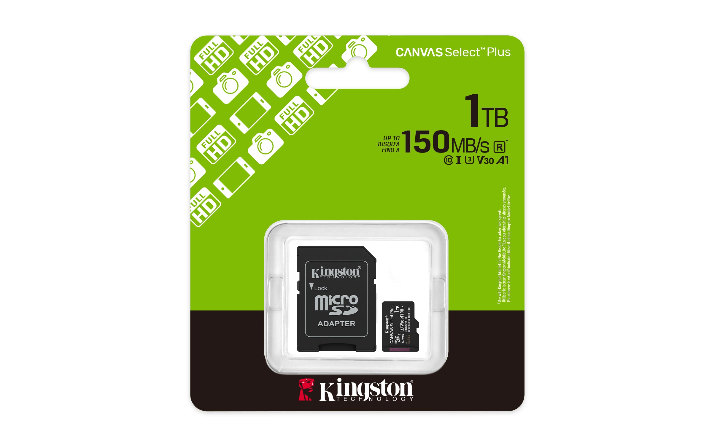 Kingston Technology 1TB microSDXC Canvas Select Plus Gen3 150MB/s A1 (Adaptateur SD inclus)