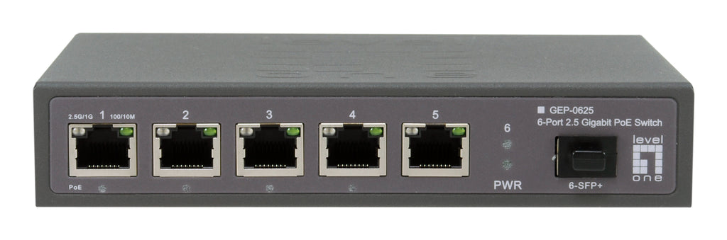 LevelOne GEP-0625 commutateur réseau Non-géré 2.5G Ethernet (100/1000/2500) Connexion Ethernet, supportant l'alimentation via ce port (PoE) Noir