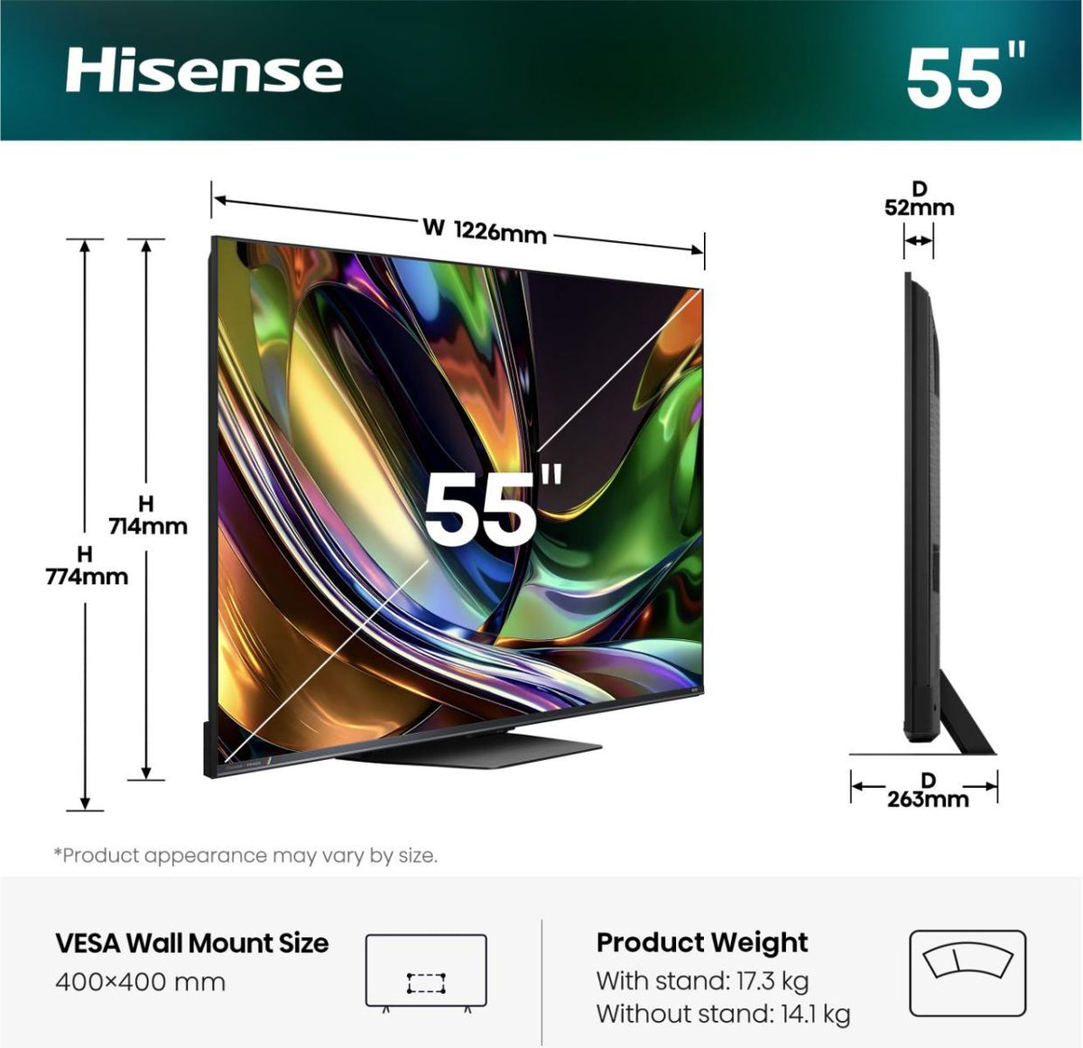 Hisense 55UR8DS 139,7 cm (55") 4K Ultra HD Smart TV Wifi Noir - vue 3