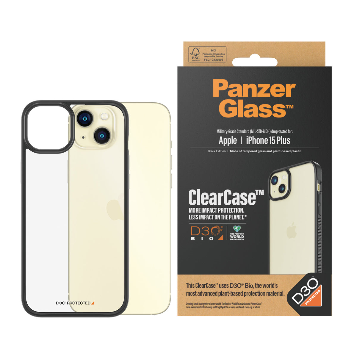 PanzerGlass ClearCase Transparent & D3O pour iPhone 15 Plus, Coque de Protection 6.7"
