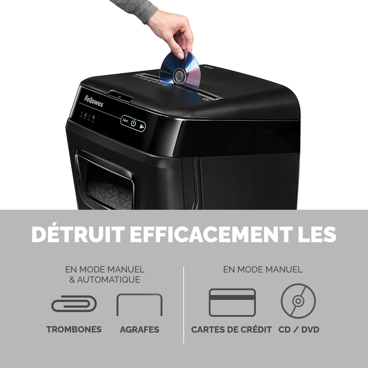 Fellowes AutoMax 200C Destructeur de Papier à Coupe Croisée, 23 cm, Noir