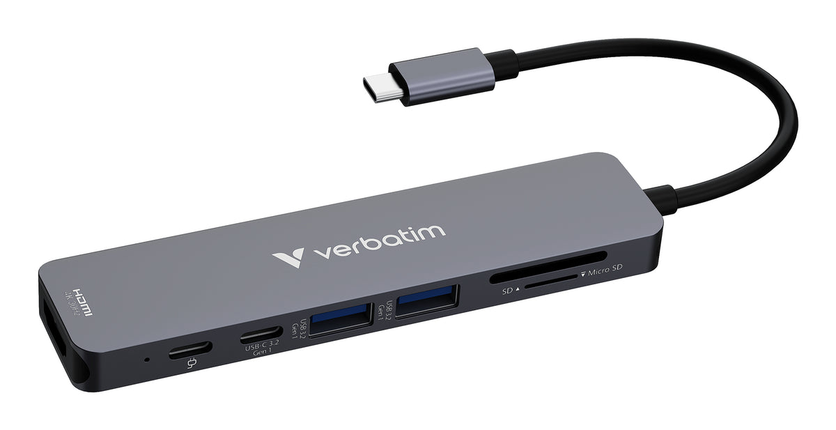 Verbatim Hub multiports USB-C Essentials, 7 ports HDMI 4K, USB-C PD, USB-A 3.2 Gen 1, Lecteurs SD/microSD