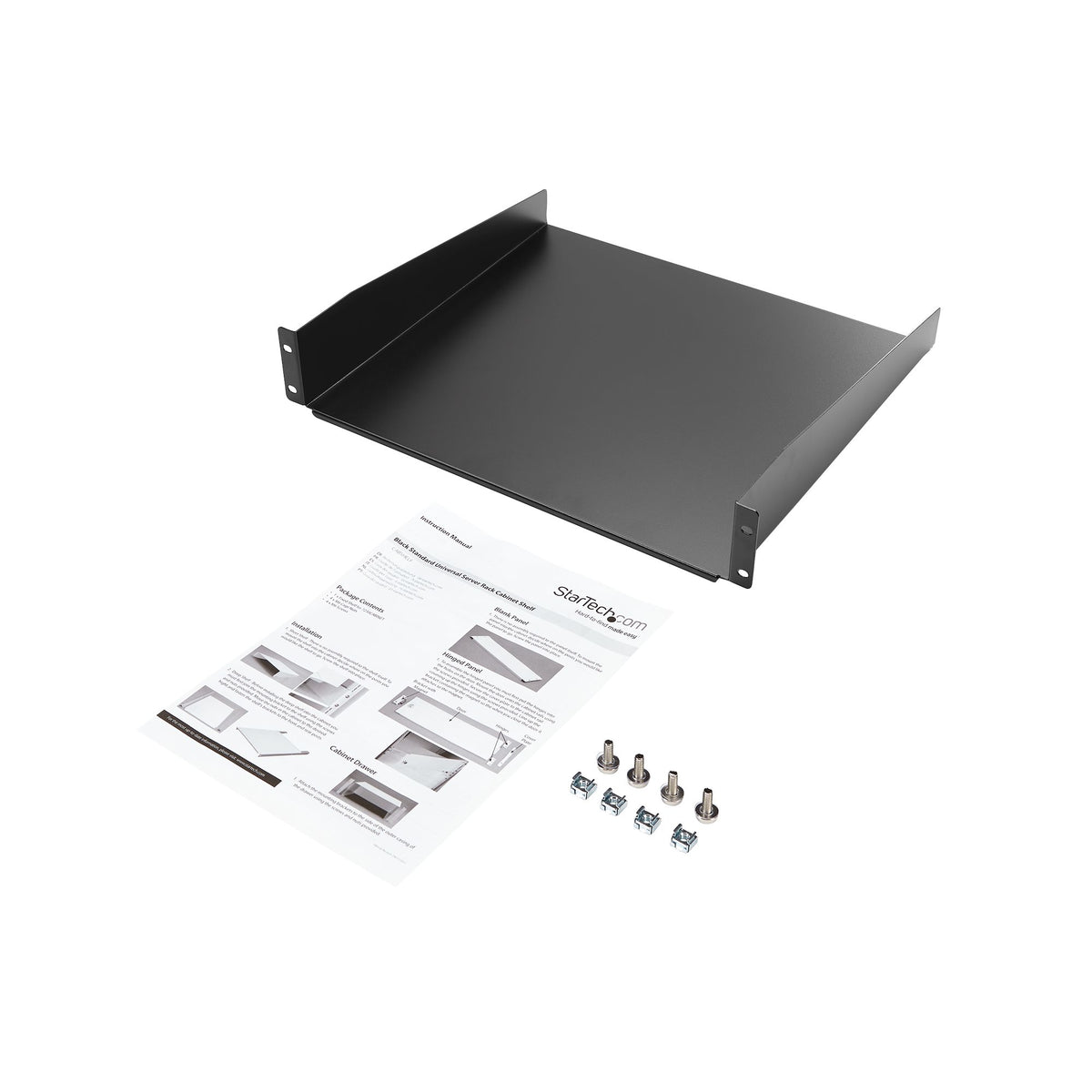 StarTech.com Étagère Rack Serveur 2U Universelle 19", Acier Haute Résistance, 20kg, Profondeur 16", Noir