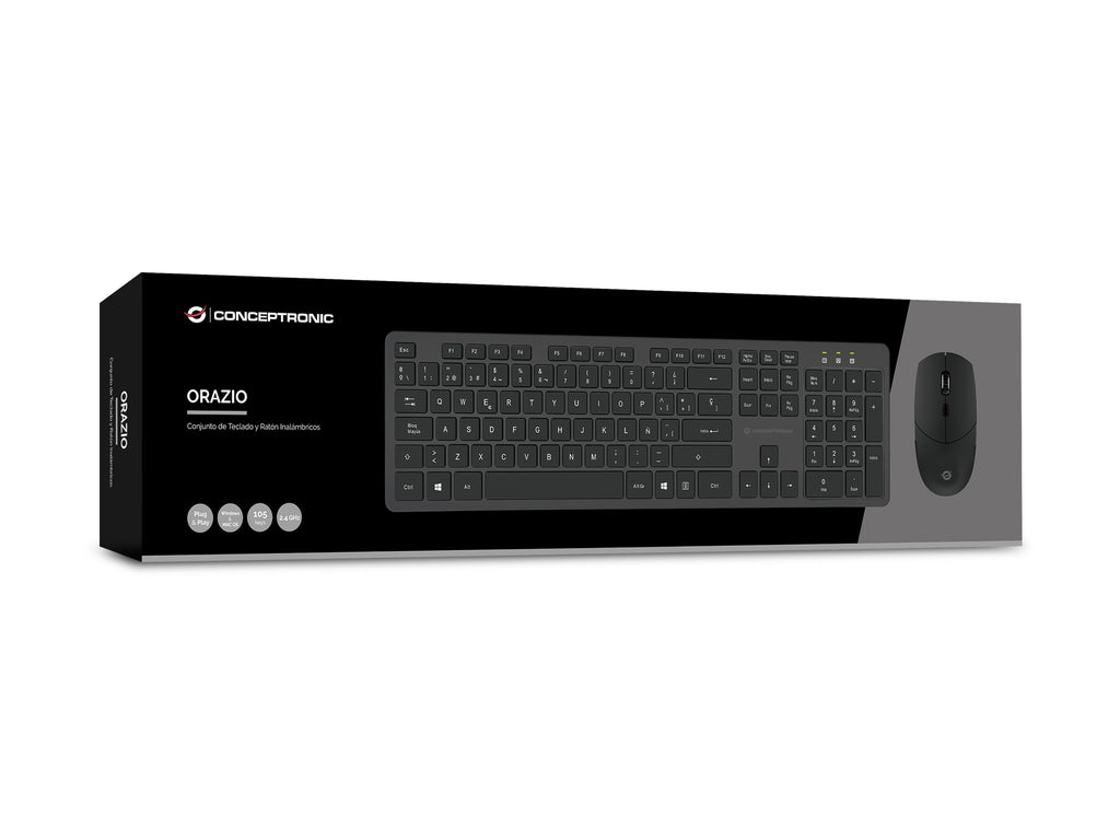 Conceptronic ORAZIO01ES clavier Souris incluse Bureau RF sans fil QWERTY Espagnole Noir