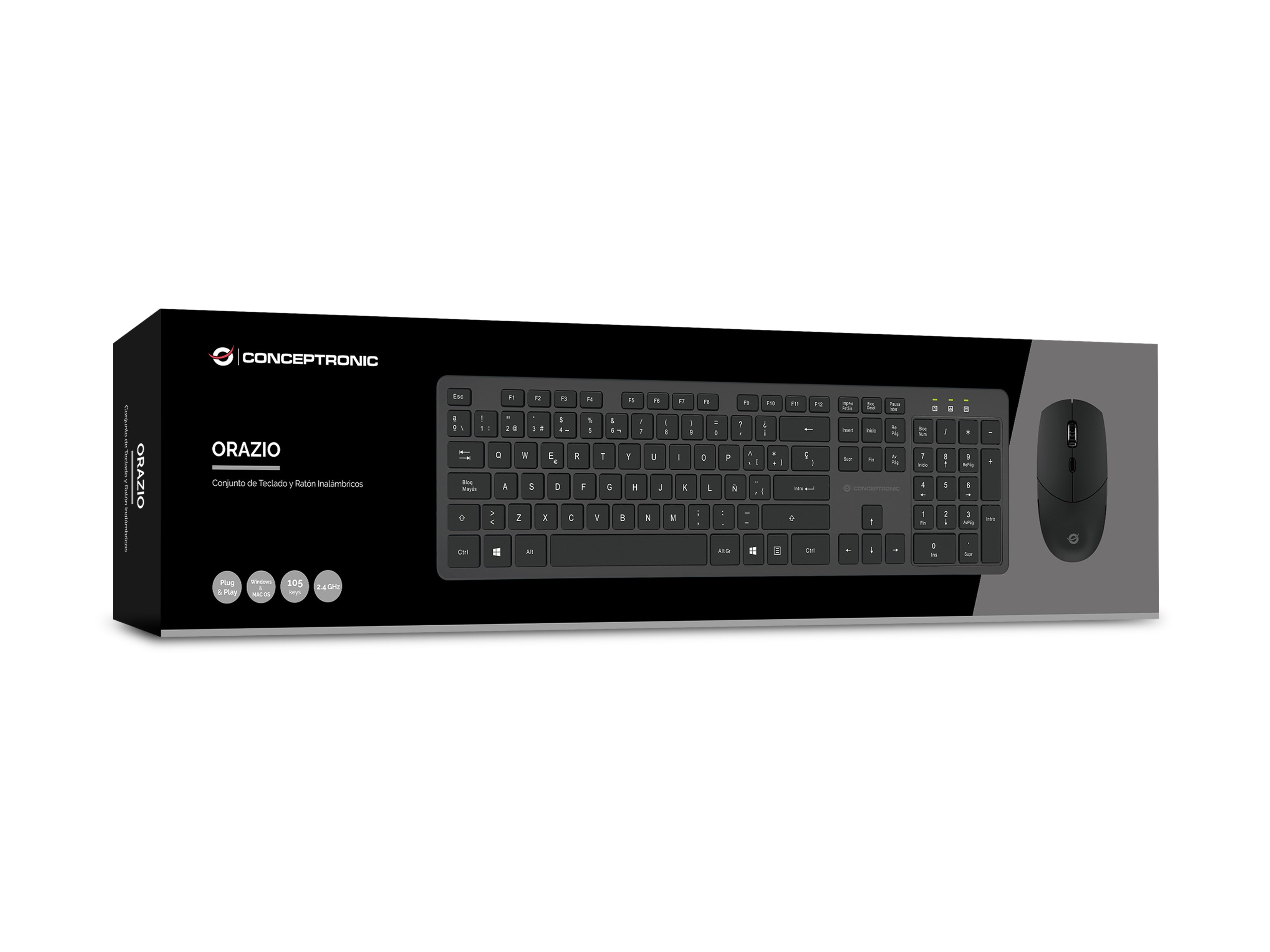 Conceptronic ORAZIO01ES clavier Souris incluse Bureau RF sans fil QWERTY Espagnole Noir