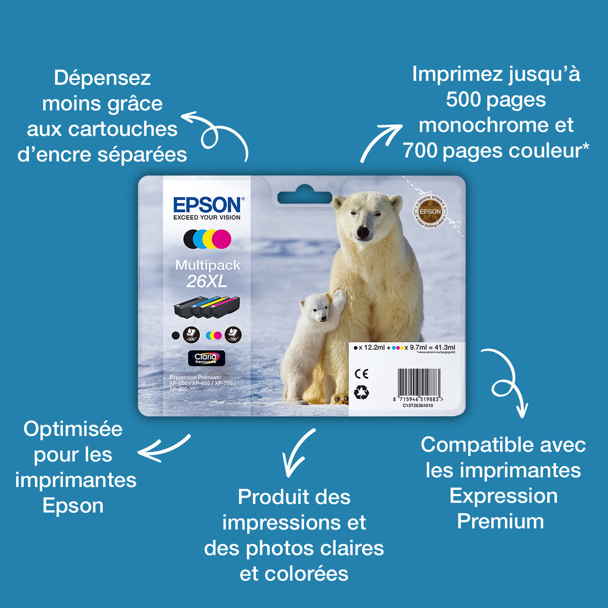 Epson Polar bear Encre magenta Claria Premium Ours Polaire 26XL