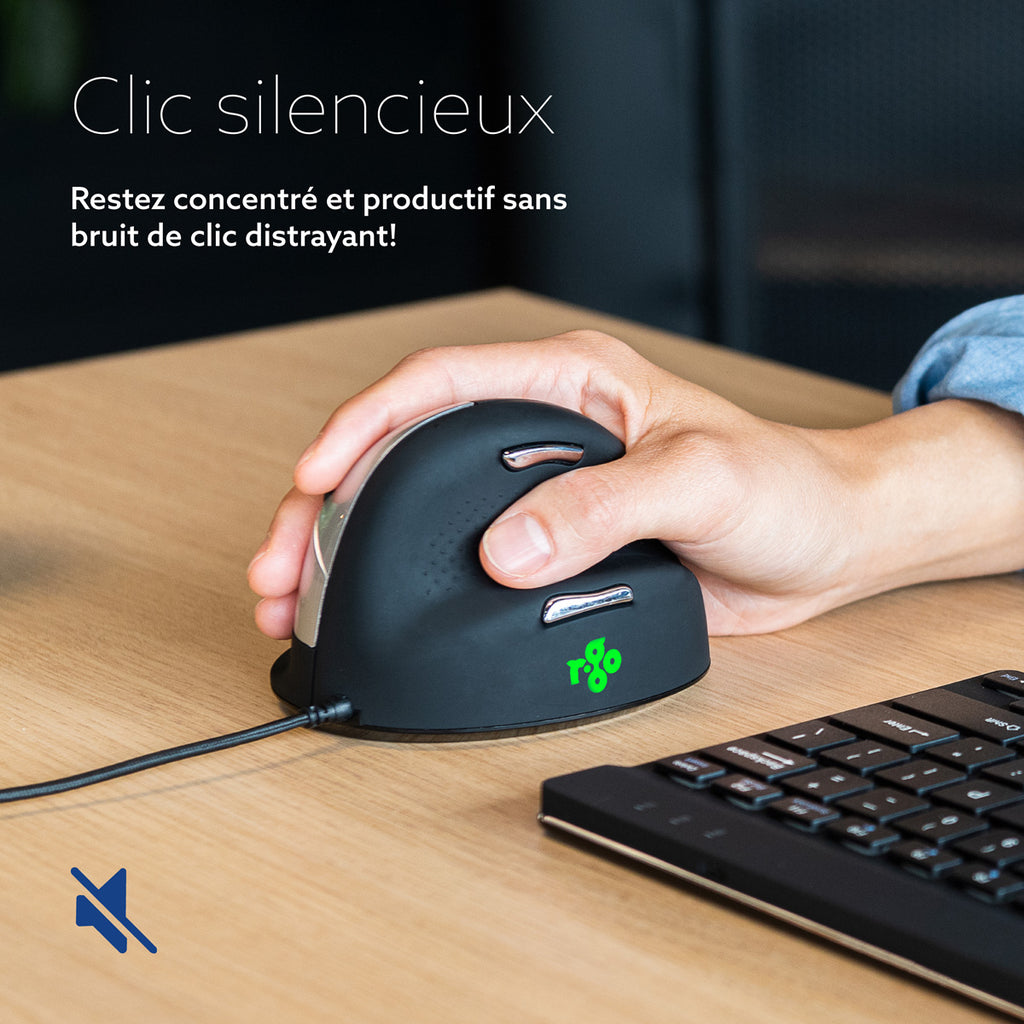 R-Go Tools Souris Ergonomique R-Go HE Break avec logiciel de pause, droiter, moyen (longueur de la main 165-185 mm), filaire, noir
