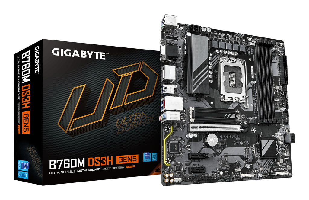 GIGABYTE B760M DS3H GEN5 Carte Mère Intel Core 14e Génération, DDR5 5600 MHz, 2 x M.2 PCIe 4.0, LAN 2.5GbE