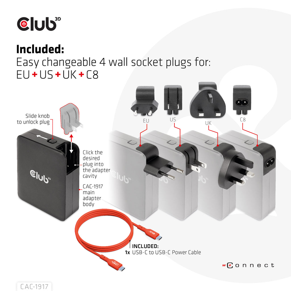 CLUB3D CAC-1917 chargeur d'appareils mobiles Universel Noir Secteur Charge rapide Intérieure