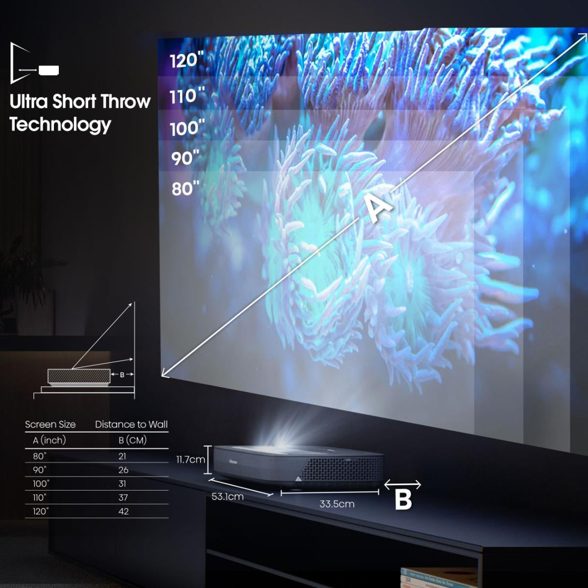Hisense PL1SE projecteur TV Projecteur à focale ultra courte 2100 ANSI lumens UHD 4K (3840x2160) Noir, Gris foncé