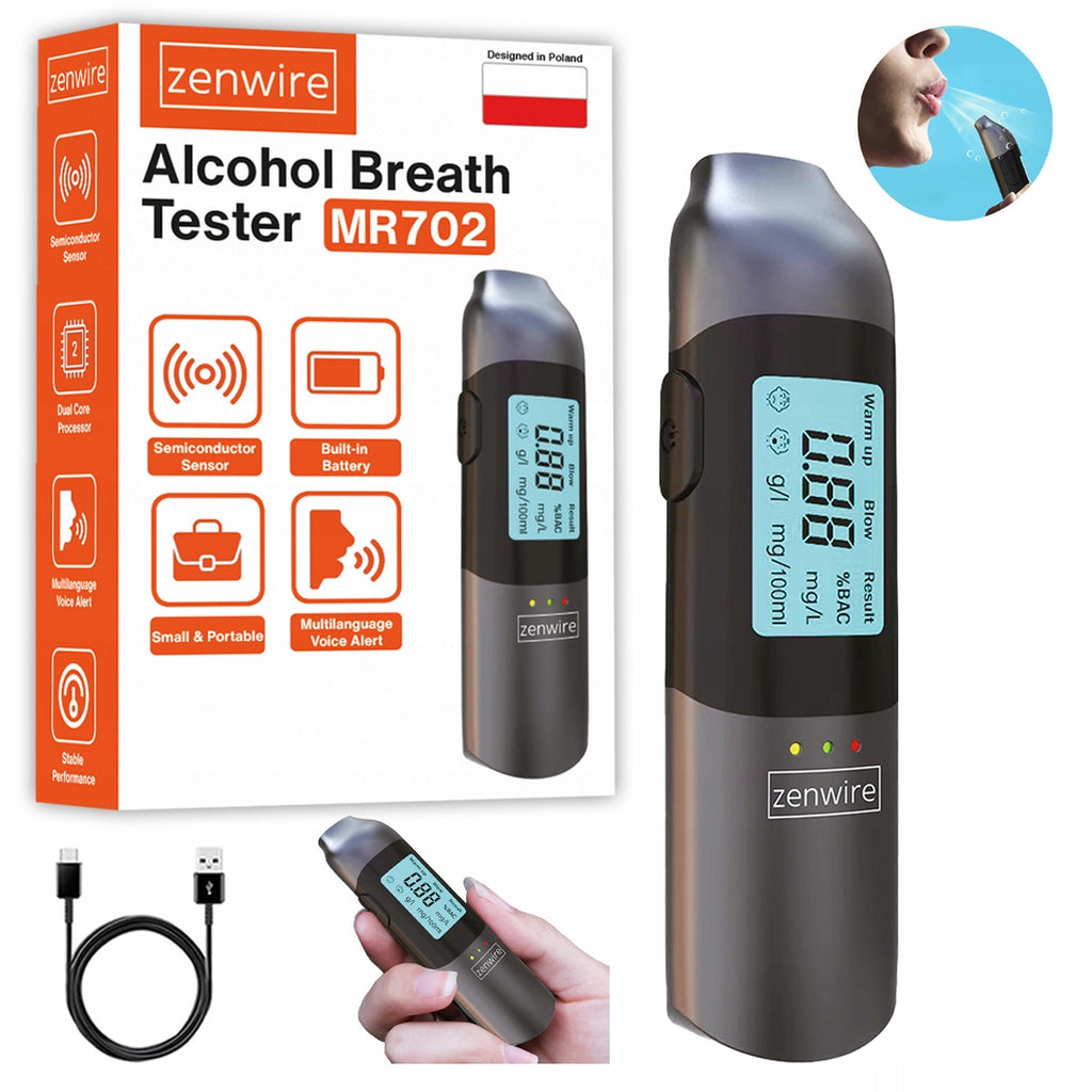 Alcootest professionnel de police sans embout buccal, rechargeable via USB-C, Zenwire MR702