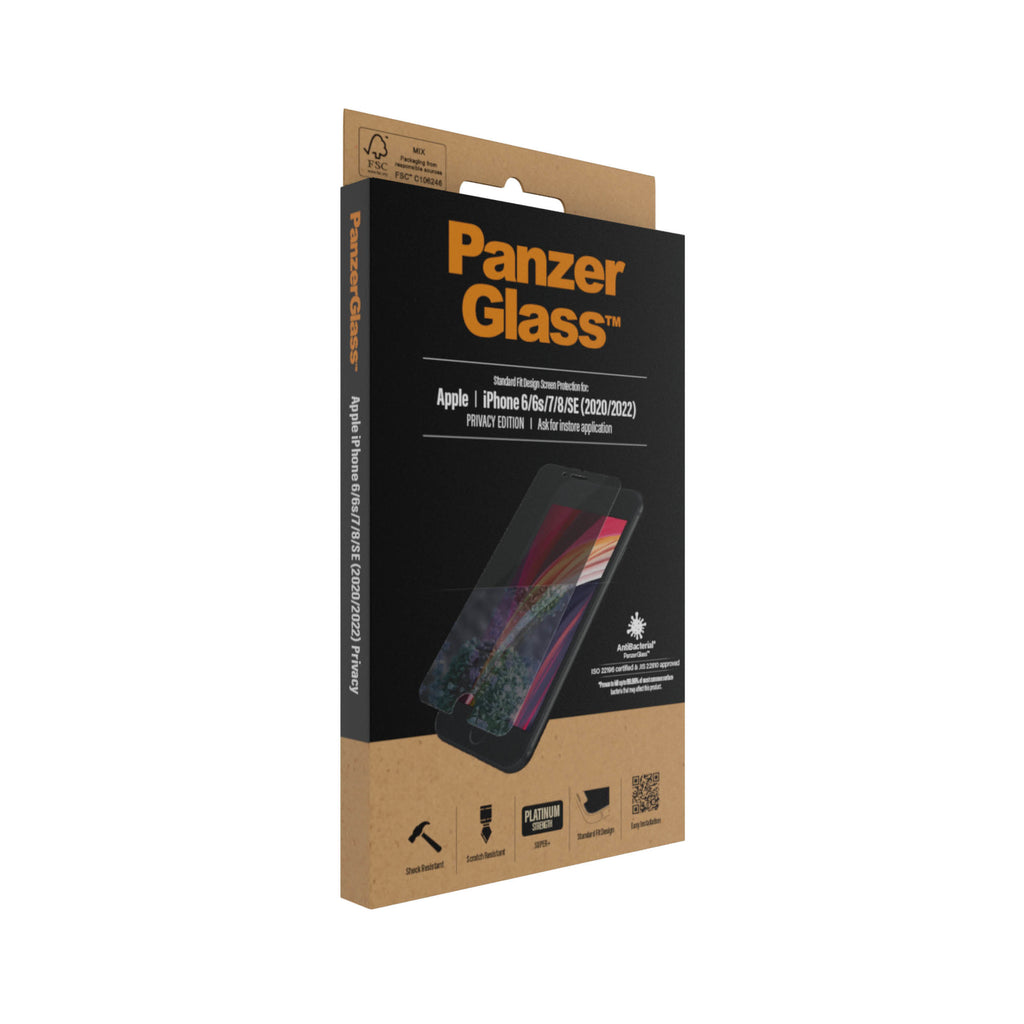 PanzerGlass Protection d'Écran de Confidentialité pour iPhone SE (2020/2022), 8, 7, 6, 6s, Standard Fit
