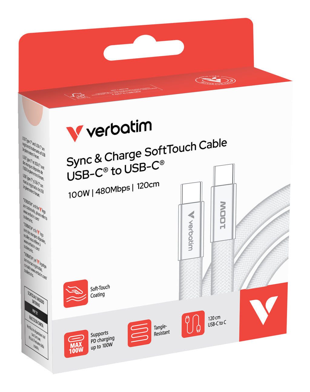 Verbatim Câble USB-C vers USB-C Sync & Charge 100W, 120cm, Blanc