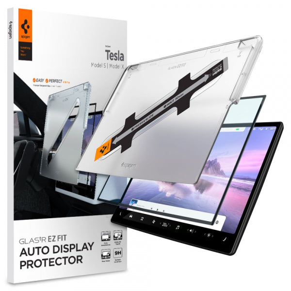 Spigen Tempered Glass Screen Protector GlastR EZ FIT for Tesla X / S (2022 - 2021) Car Navigation, Black AGL04688