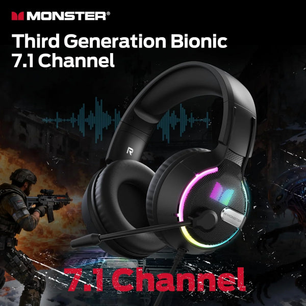 Monster Gaming 3.5mm Headset Mission 320, RGB, 1.9m, Black