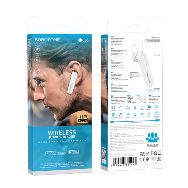 Borofone Handsfree Bluetooth BC36 Lucky, White