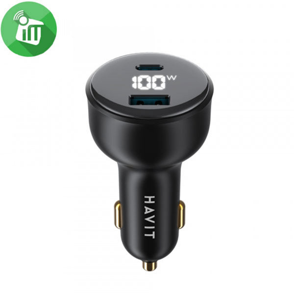 Havit Car Charger CC100W Display, 100W, 5A, 1 x USB-A - 1 x USB-C, Black