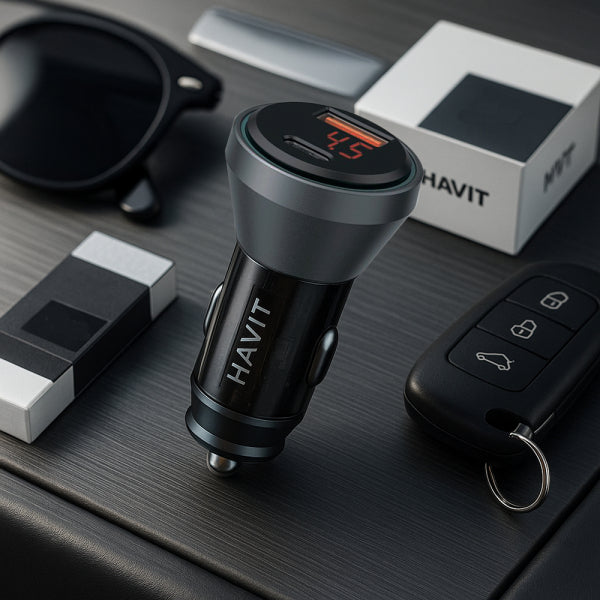 Havit Car Charger CC2017, 45W, 3A, 1 x USB-A - 1 x USB-C, Blue Black