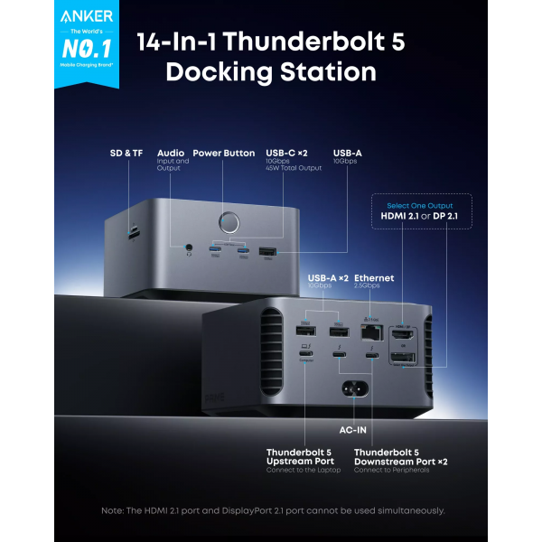 Anker Thunderbolt Hub Prime TB5, 14in1, Grey A83B53A1