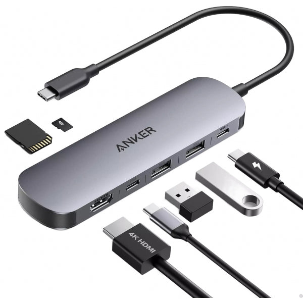 Anker USB-C Hub 2 x USB-A 3.0 - 2 x USB-C - 1 x HDMI - 1 x SD - 1 x microSD, Grey A83D2HA1