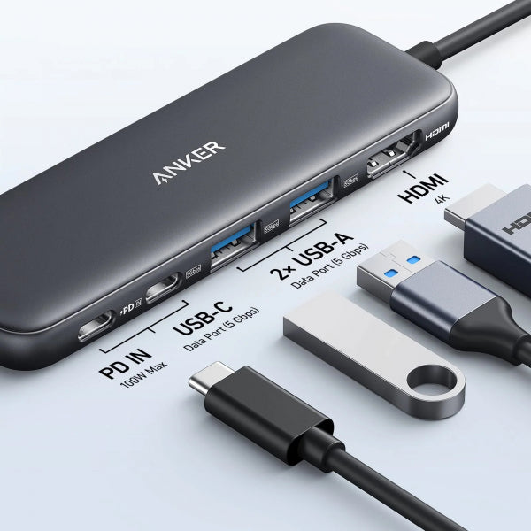 Anker USB-C Hub 332, 2 x USB-A - 2 x USB-C - 1 x HDMI, Grey A8355H11