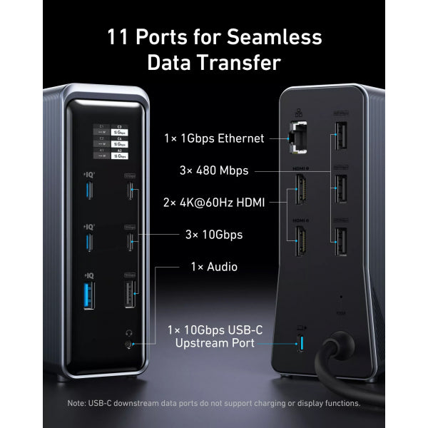 Anker USB-C Hub Prime 737, 2 x USB-A 3.0 - 3 x USB-A - 5 x USB-C - 2 x HDMI - 1 x Jack 3.5mm - 1 x RJ45, Black A83B63A1