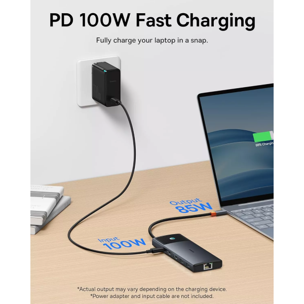 Baseus USB-C Hub Dual Display, 1 x USB-A 3.0 - 2 x USB-A - 2 x USB-C - 2 x HDMI - 1 x RJ45 - 1 x SD - 1 x microSD, Black B00061800123-01