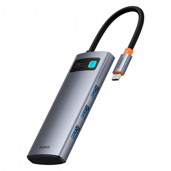 Baseus USB-C Hub Metal Gleam, 3 x USB-A 3.0 - 1 x USB-C - 1 x HDMI - 1 x SD - 1 x microSD, Grey B00030708811-01