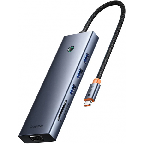 Baseus USB-C Hub UltraJoy, 3 x USB-A 3.0 - 1 x USB-C - 1 x HDMI - 1 x VGA - 1 x Jack 3.5mm - 1 x RJ45 - 1 x SD - 1 x microSD, Grey B0005280C811-00