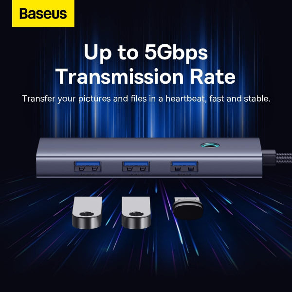 Baseus USB-C Hub UltraJoy, 4 x USB-A 3.0, Grey B0005280A813-03
