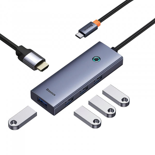 Baseus USB-C Hub UltraJoy, 4 x USB-A 3.0 - 1 x HDMI, Grey B00052809813-00