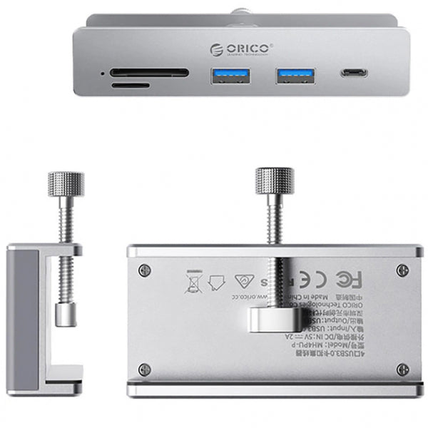 Orico USB-C Hub MH5PC Clamp, 2 x USB-A 3.2 - 1 x USB-C - 1 x SD - 1 x microSD, Silver