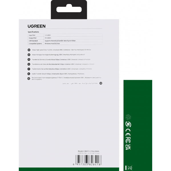 Ugreen USB-C Hub CM473 (20841), 4 x USB-A 3.0, 0.2m, Grey