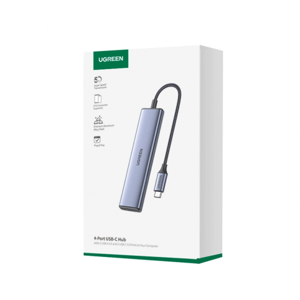 Ugreen USB-C Hub CM473, 2 x USB-A 3.0 - 2 x USB-C, 0.20cm, Grey