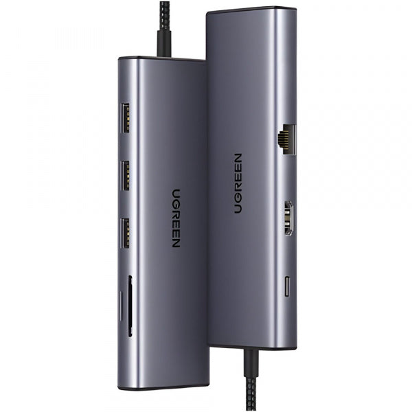 Ugreen USB-C Hub CM498 (15600), 3 x USB-A 3.0 - 1 x USB-C - 1 x HDMI - 1 x VGA - 1 x RJ45 - 1 x SD - 1 x microSD, Grey