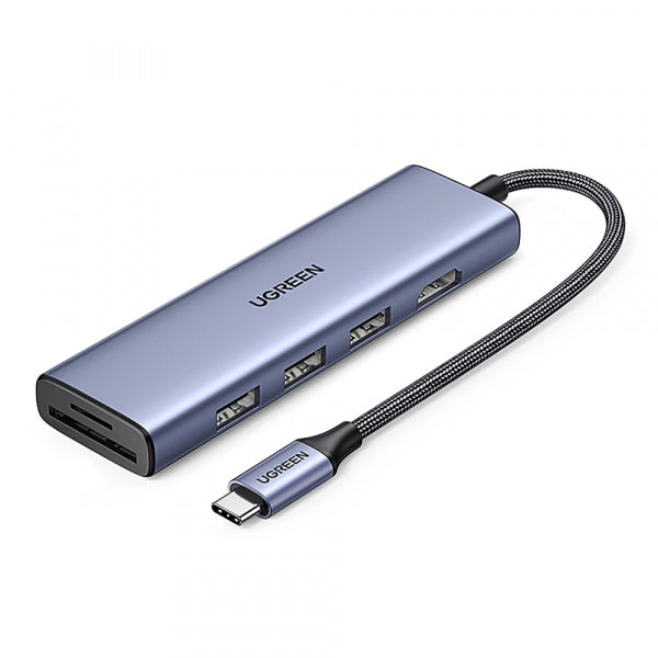 Ugreen USB-C Hub CM511 (20956A), 3 x USB-A 3.0 - 1 x HDMI - 1 x SD - 1 x microSD, Grey